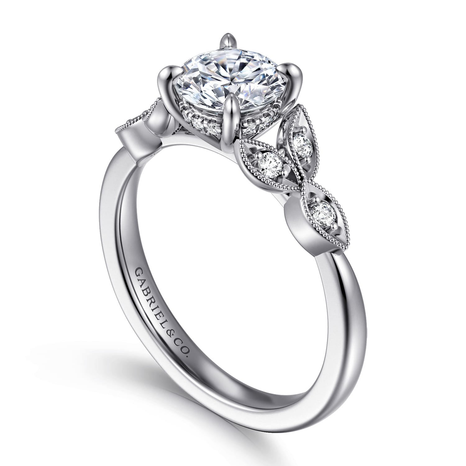 Brigida - Vintage Inspired 14K White Gold Round Diamond Engagement Ring - 0.15 ct - Shot 3