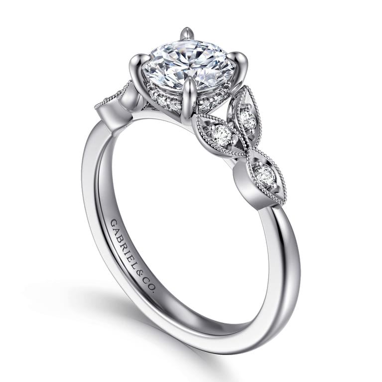 Brigida - Vintage Inspired 14K White Gold Round Diamond Engagement Ring - 0.15 ct - Shot 3