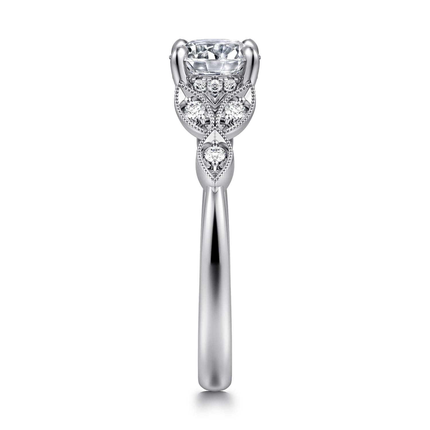 Brigida - Vintage Inspired 14K White Gold Round Diamond Engagement Ring - 0.15 ct - Shot 4