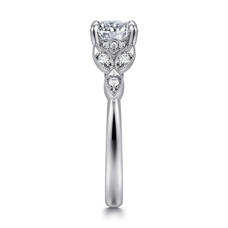 Brigida - Vintage Inspired 14K White Gold Round Diamond Engagement Ring - 0.15 ct - Shot 4