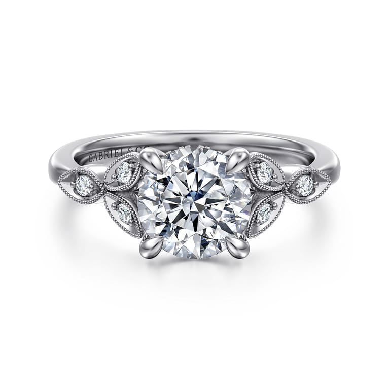 Brigida - Vintage Inspired 14K White Gold Round Diamond Engagement Ring - 0.15 ct - Shot 1
