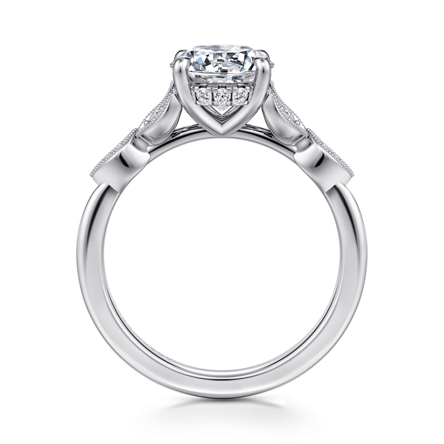 Brigida - Vintage Inspired 14K White Gold Round Diamond Engagement Ring - 0.15 ct - Shot 2