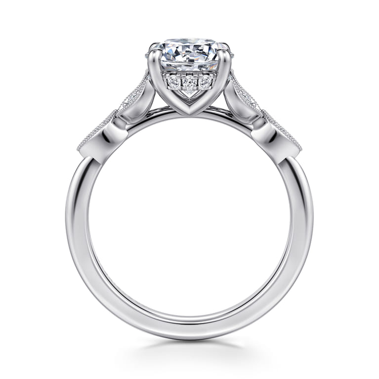 Brigida - Vintage Inspired 14K White Gold Round Diamond Engagement Ring - 0.15 ct - Shot 2