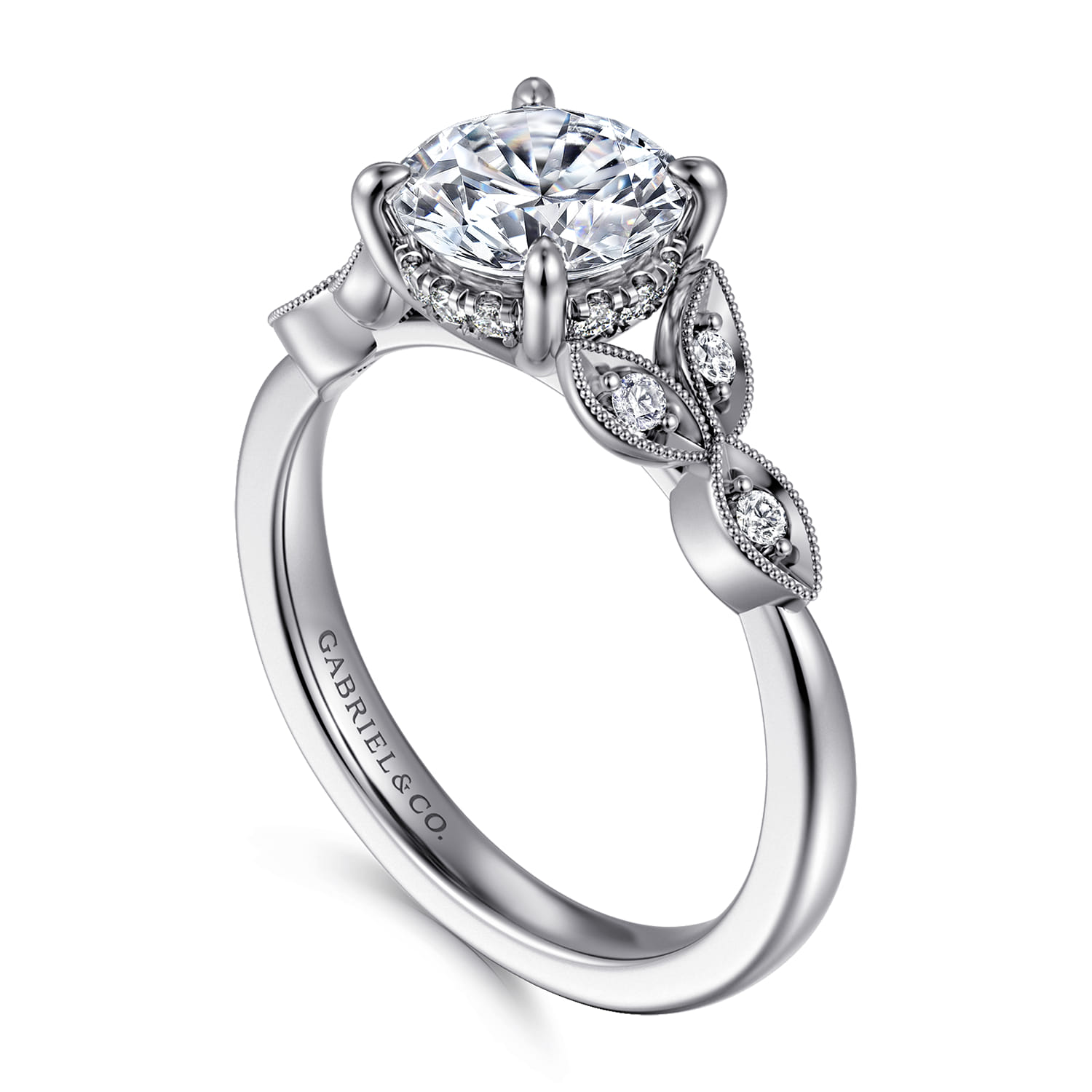 Brigida - Vintage Inspired 14K White Gold Round Diamond Engagement Ring - 0.15 ct - Shot 3
