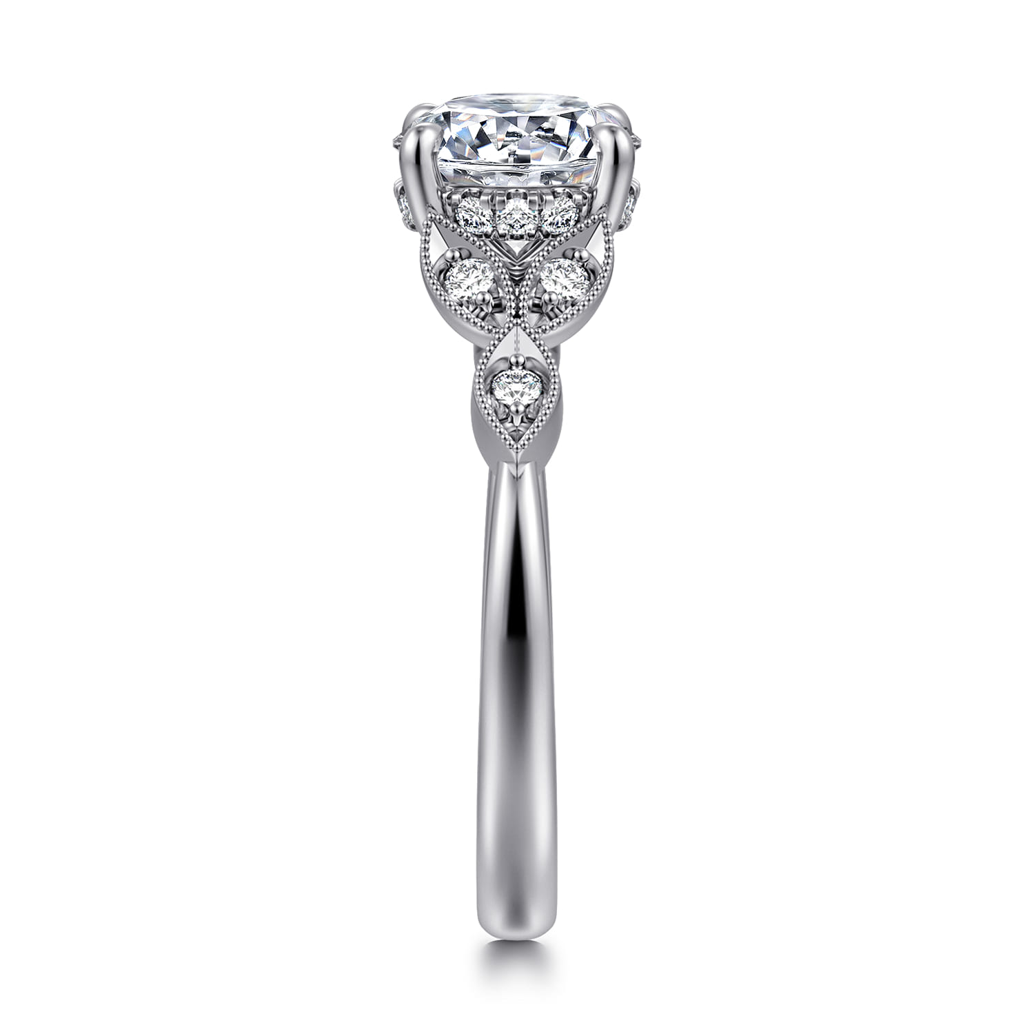 Brigida - Vintage Inspired 14K White Gold Round Diamond Engagement Ring - 0.15 ct - Shot 4
