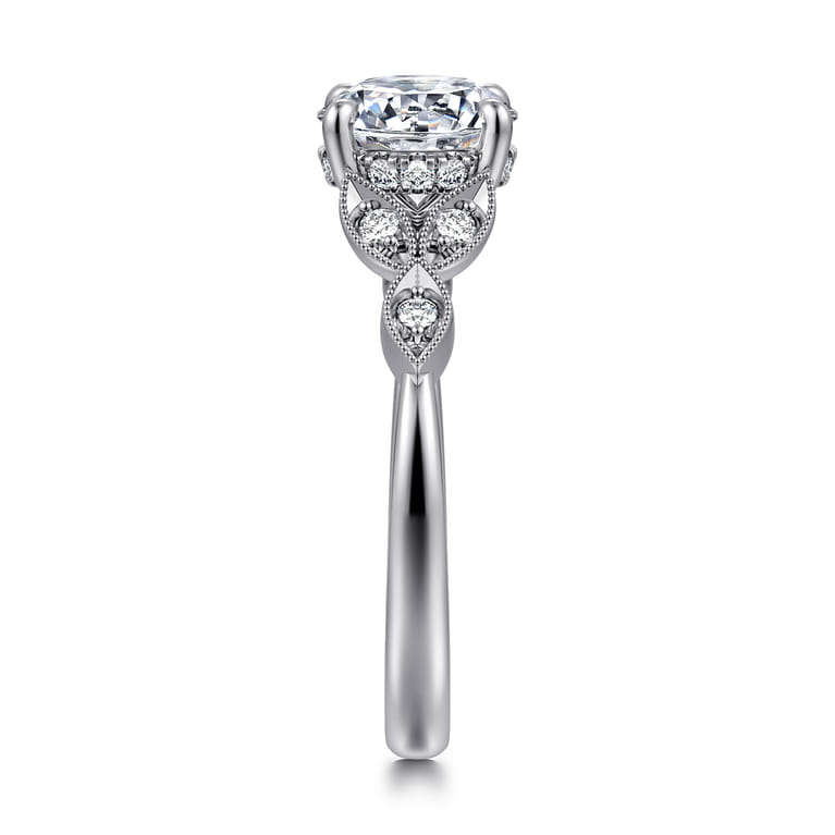 Brigida - Vintage Inspired 14K White Gold Round Diamond Engagement Ring - 0.15 ct - Shot 4