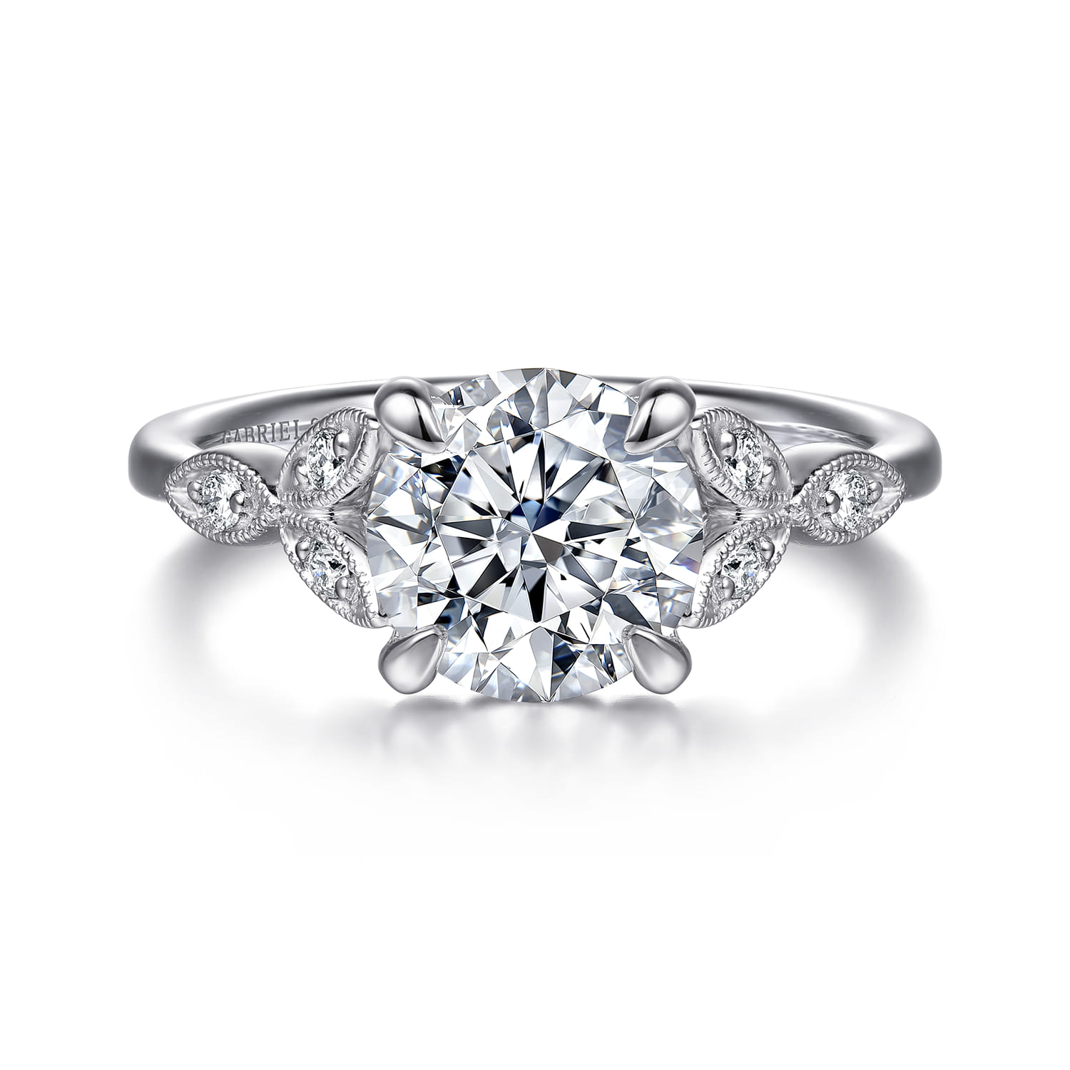 Brigida - Vintage Inspired 14K White Gold Round Diamond Engagement Ring - 0.15 ct - Shot 1
