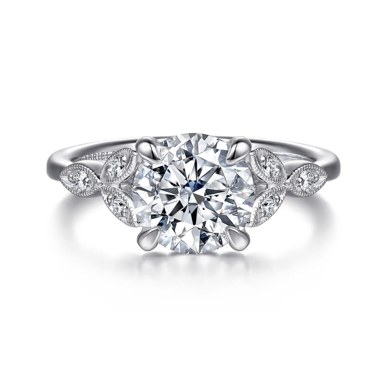 Brigida - Vintage Inspired 14K White Gold Round Diamond Engagement Ring - 0.15 ct - Shot 1