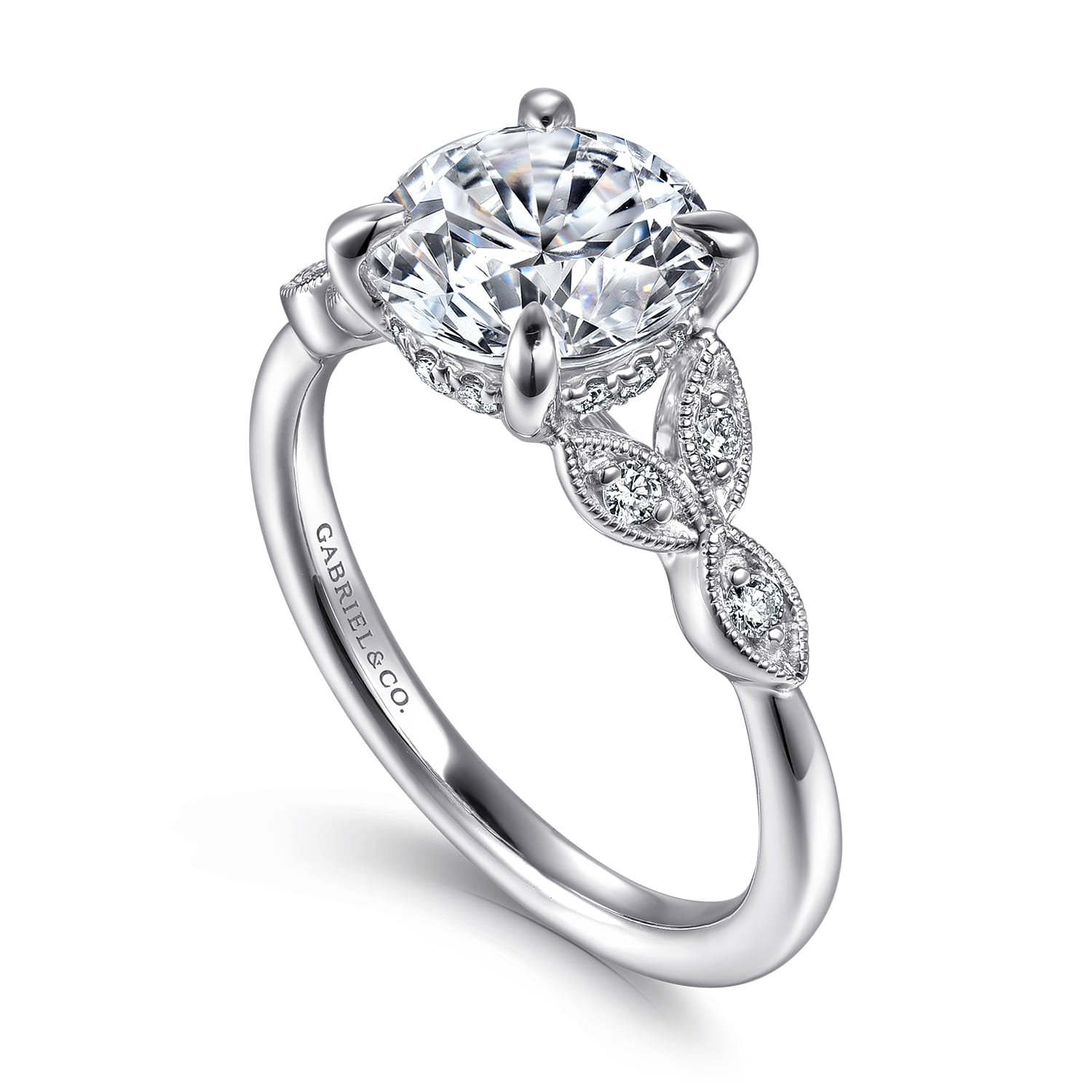 Brigida - Vintage Inspired 14K White Gold Round Diamond Engagement Ring - 0.15 ct - Shot 3
