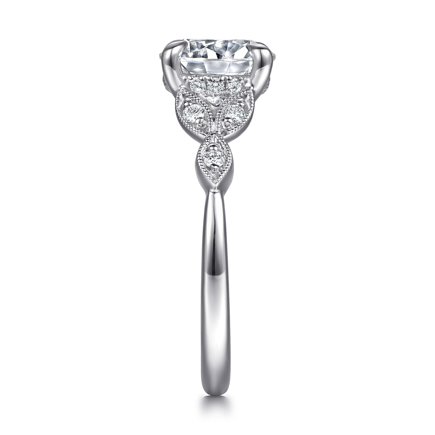 Brigida - Vintage Inspired 14K White Gold Round Diamond Engagement Ring - 0.15 ct - Shot 5