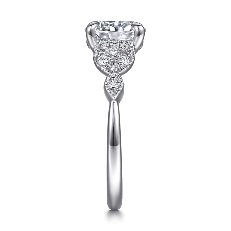 Brigida - Vintage Inspired 14K White Gold Round Diamond Engagement Ring - 0.15 ct - Shot 5