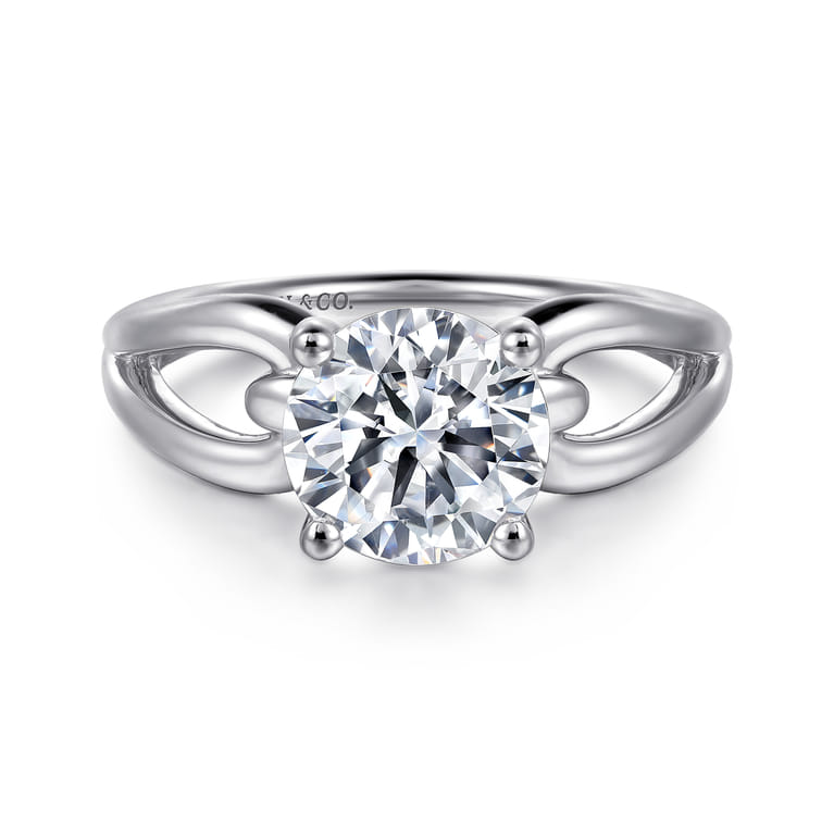 Elie - 14K White Gold Round Split Shank Diamond Engagement Ring - Shot 1