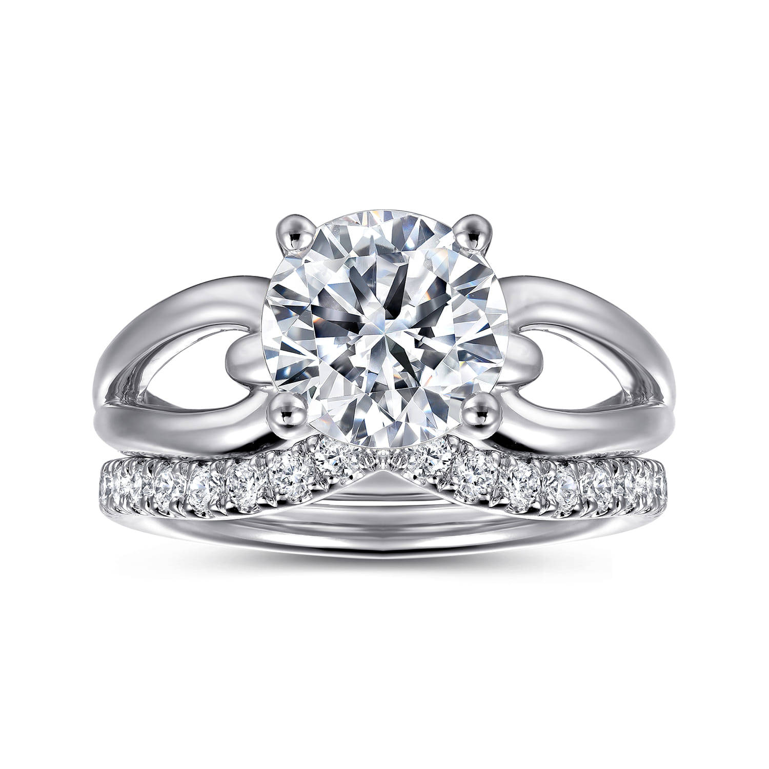 Elie - 14K White Gold Round Split Shank Diamond Engagement Ring - Shot 4