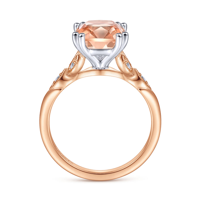 Celia - Vintage Inspired 14K White Rose Gold Cushion Cut Morganite and Diamond - 0.07 ct - Shot 2