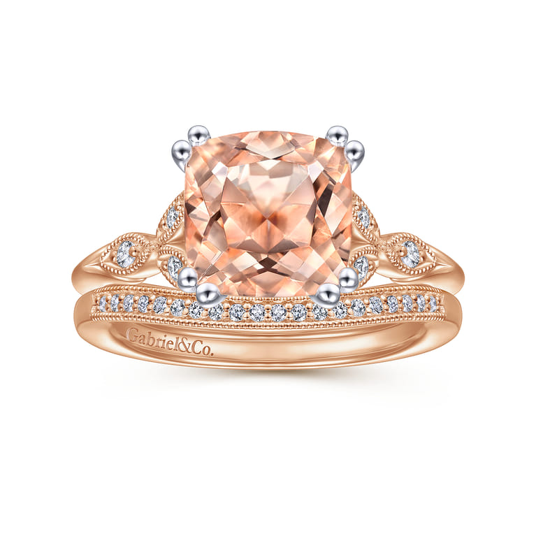 Celia - Vintage Inspired 14K White Rose Gold Cushion Cut Morganite and Diamond - 0.07 ct - Shot 4