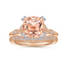 Celia - Vintage Inspired 14K White Rose Gold Cushion Cut Morganite and Diamond - 0.07 ct