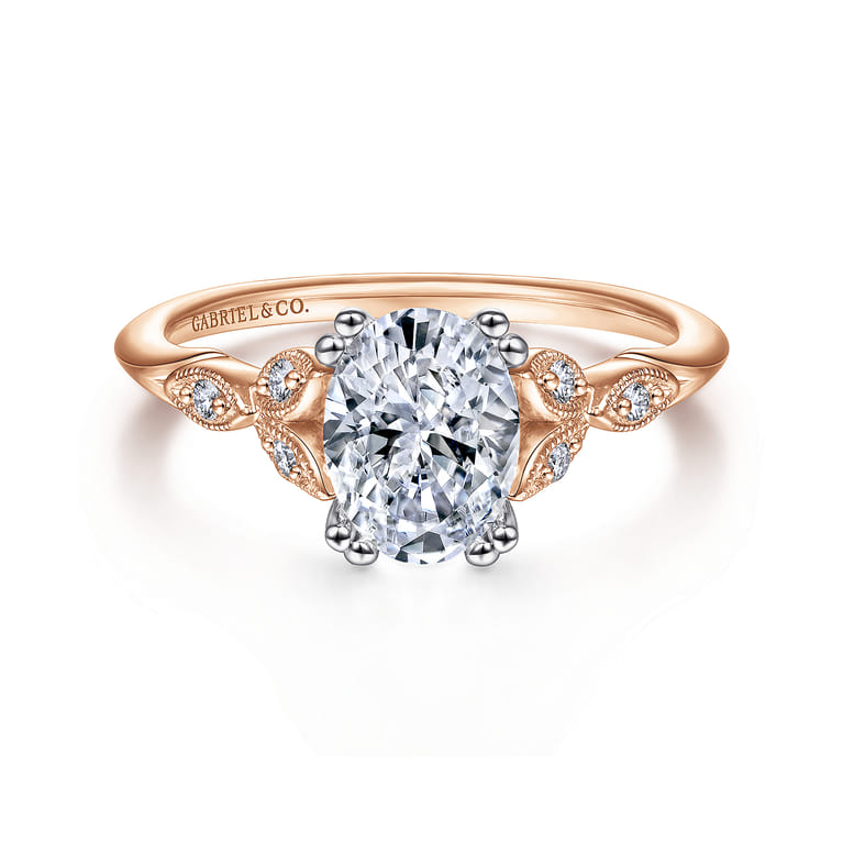 Celia - 14K White-Rose Gold Oval Diamond Engagement Ring - 0.07 ct - Shot 1