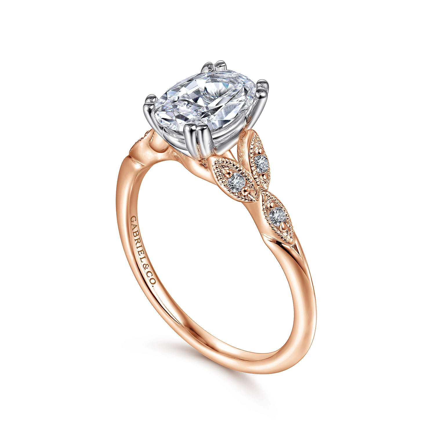 Celia - 14K White-Rose Gold Oval Diamond Engagement Ring - 0.07 ct - Shot 3