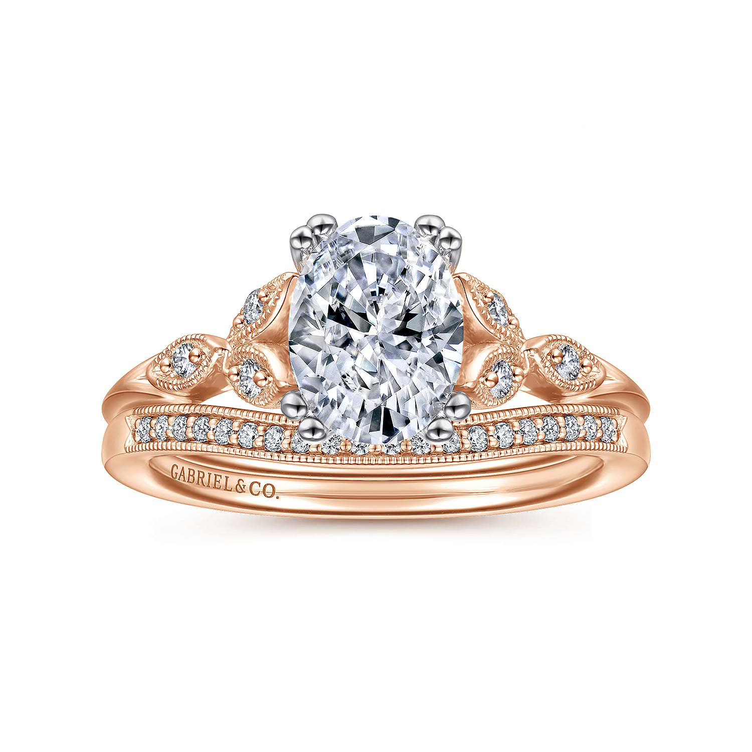 Celia - 14K White-Rose Gold Oval Diamond Engagement Ring - 0.07 ct - Shot 4