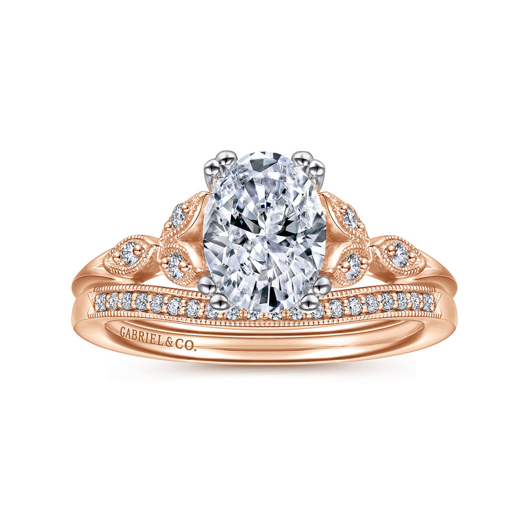 Celia - 14K White-Rose Gold Oval Diamond Engagement Ring - 0.07 ct - Shot 4