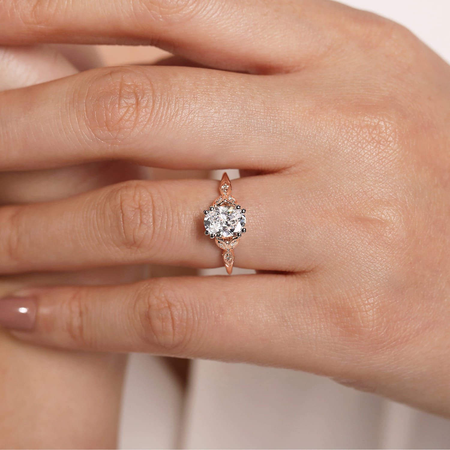 Celia - 14K White-Rose Gold Oval Diamond Engagement Ring - 0.07 ct - Shot 6