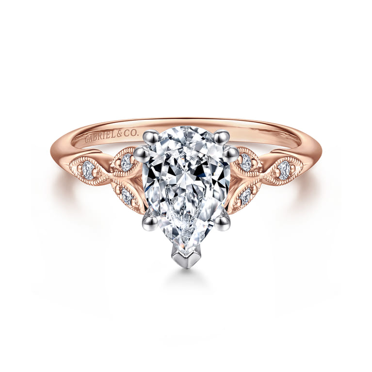 Celia - 14K White-Rose Gold Pear Shape Diamond Engagement Ring - 0.07 ct - Shot 1