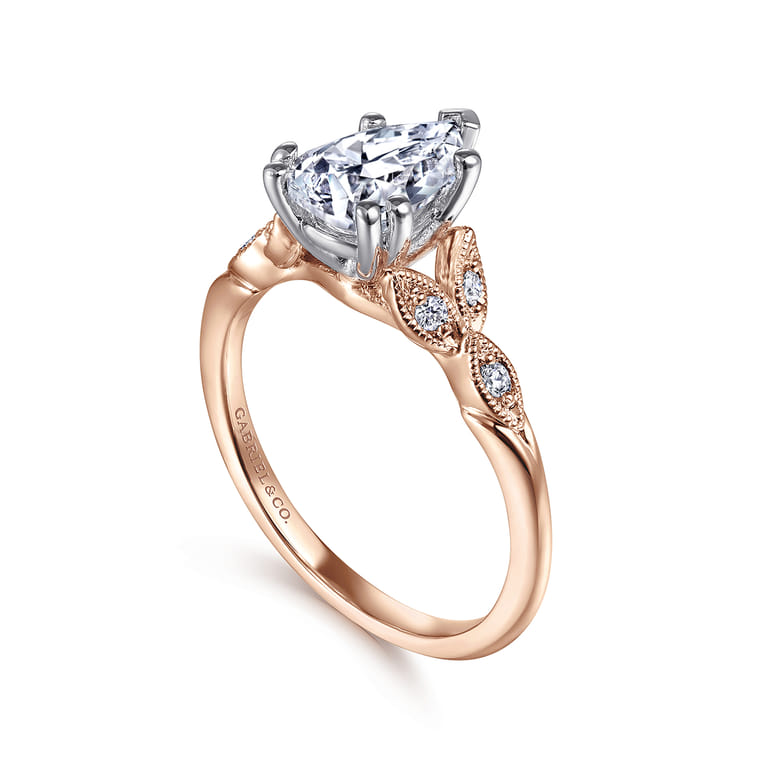 Celia - 14K White-Rose Gold Pear Shape Diamond Engagement Ring - 0.07 ct - Shot 3