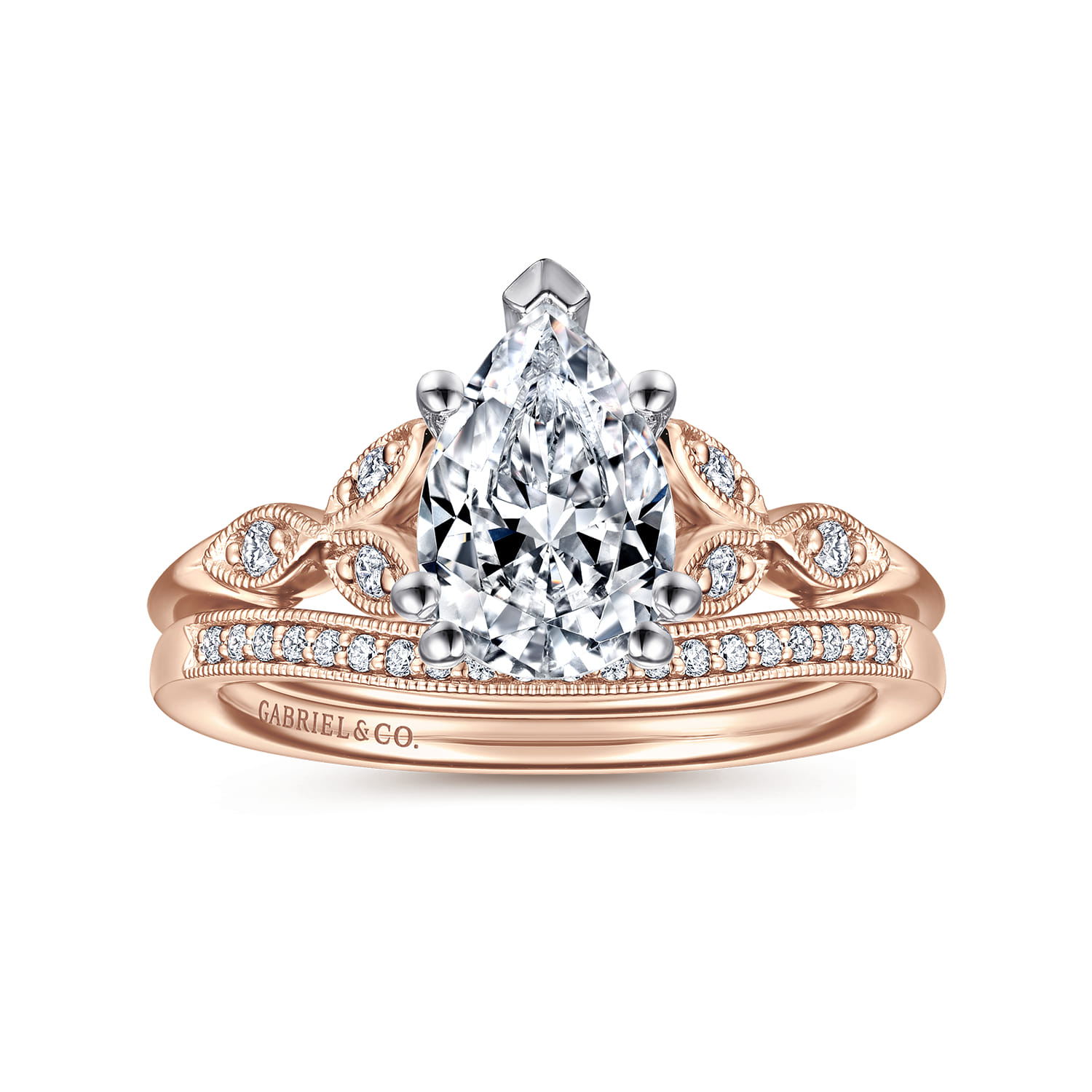 Celia - 14K White-Rose Gold Pear Shape Diamond Engagement Ring - 0.07 ct - Shot 4