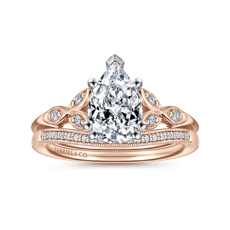 Celia - 14K White-Rose Gold Pear Shape Diamond Engagement Ring - 0.07 ct - Shot 4