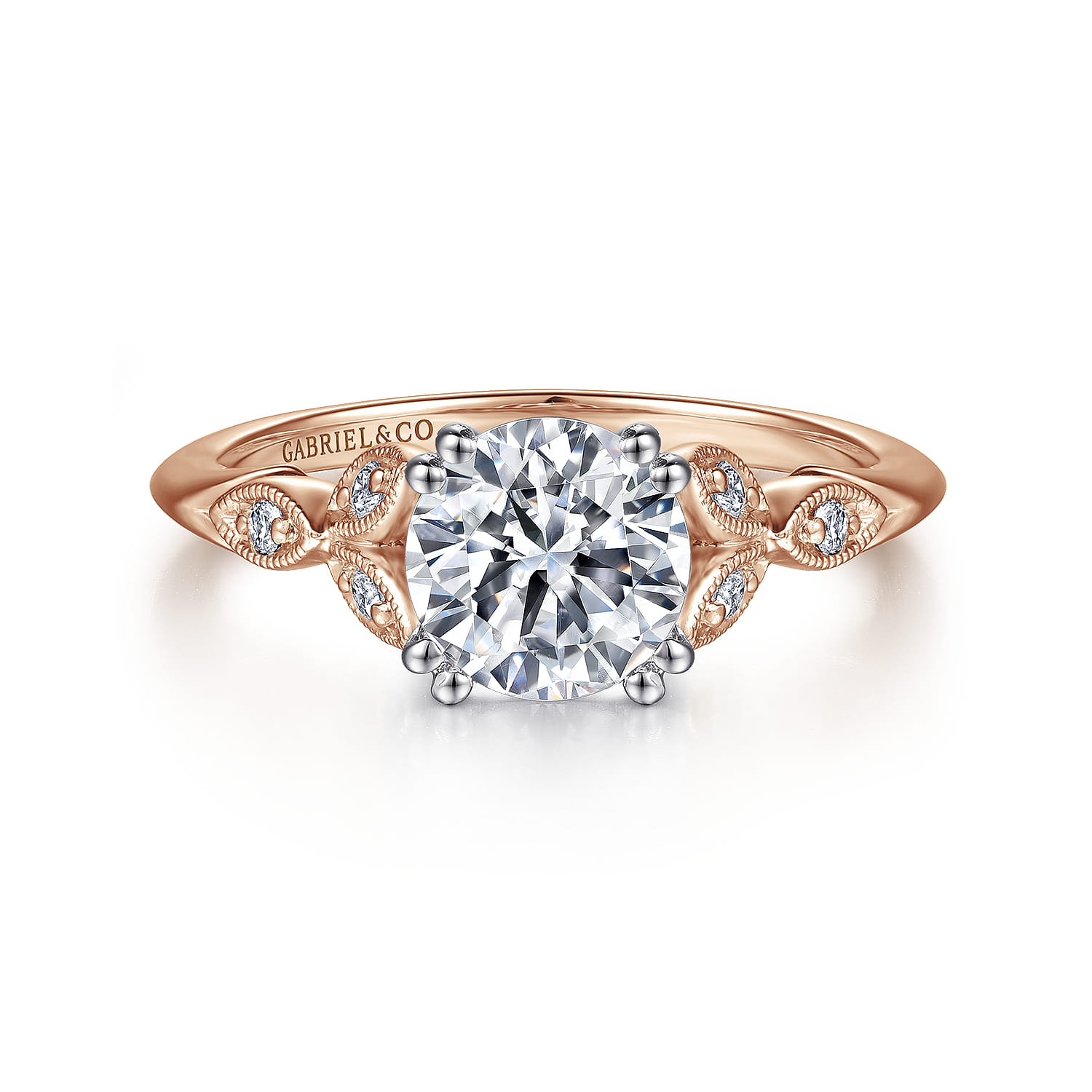 Celia - 14K White-Rose Gold Round Diamond Engagement Ring - 0.07 ct - Shot 1