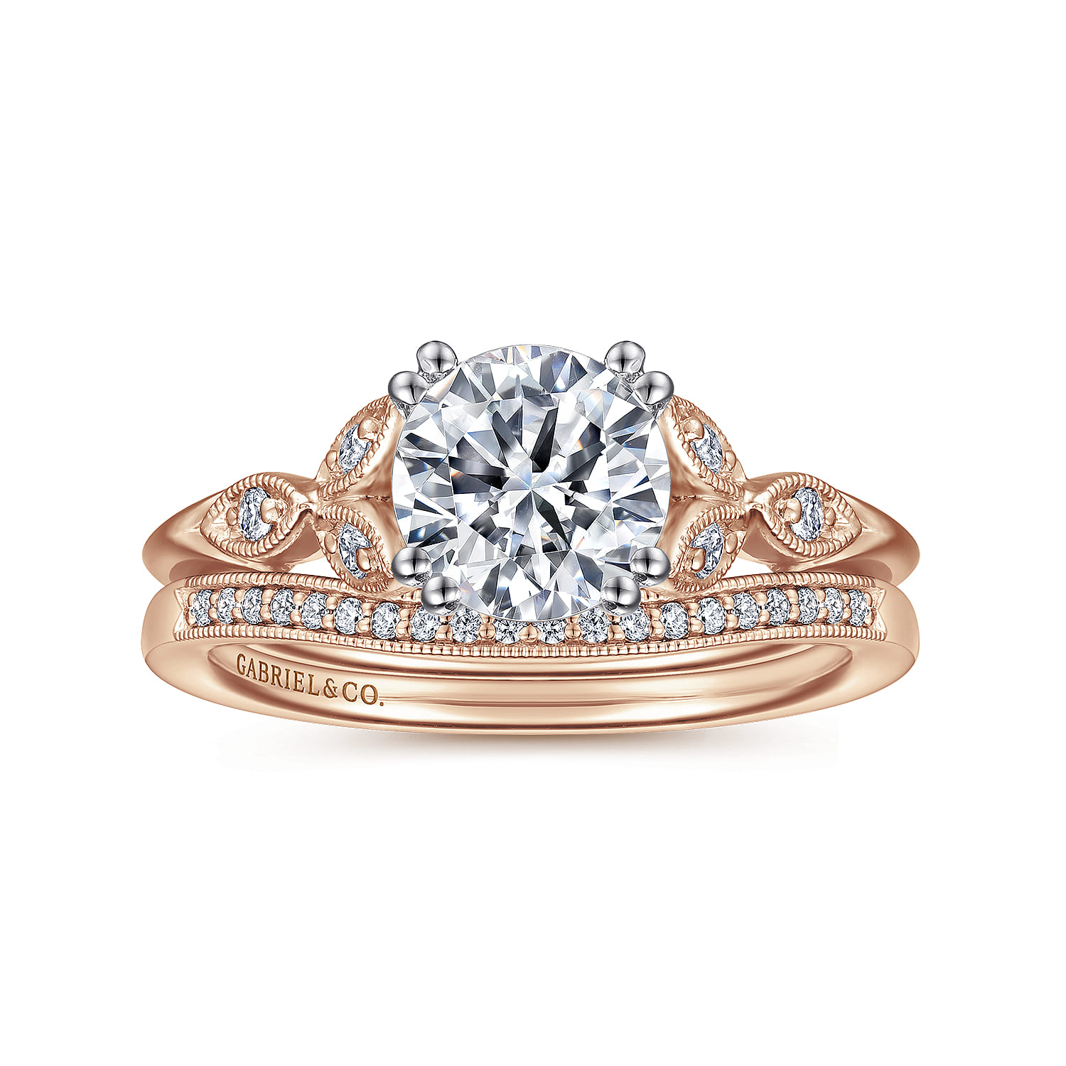 Celia - 14K White-Rose Gold Round Diamond Engagement Ring - 0.07 ct - Shot 4