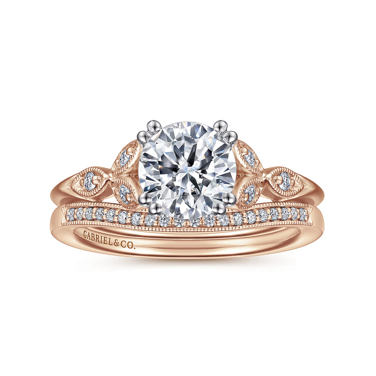 Celia - 14K White-Rose Gold Round Diamond Engagement Ring - 0.07 ct - Shot 4