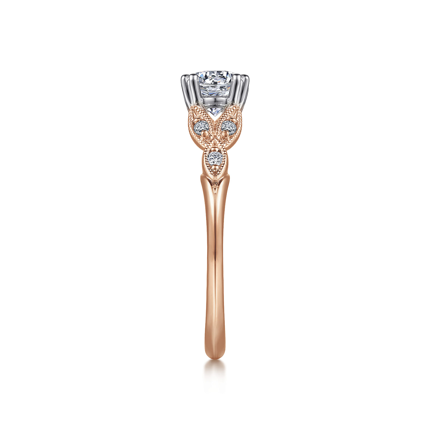 Celia - 14K White-Rose Gold Round Diamond Engagement Ring - 0.07 ct - Shot 5