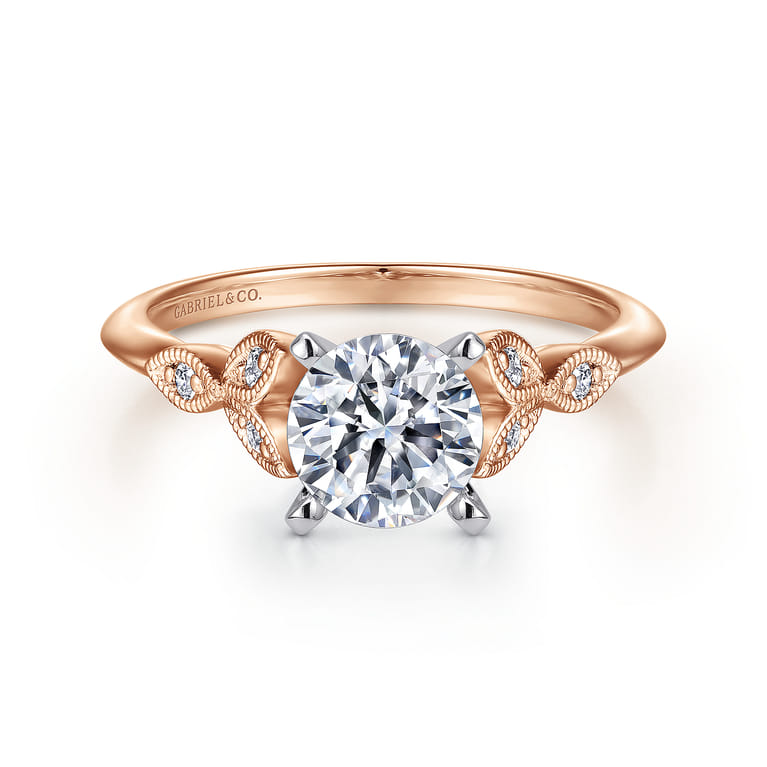 Eliza - Vintage Inspired 14K White-Rose Gold Split Shank Round Diamond Engagement Ring - 0.07 ct - Shot 1