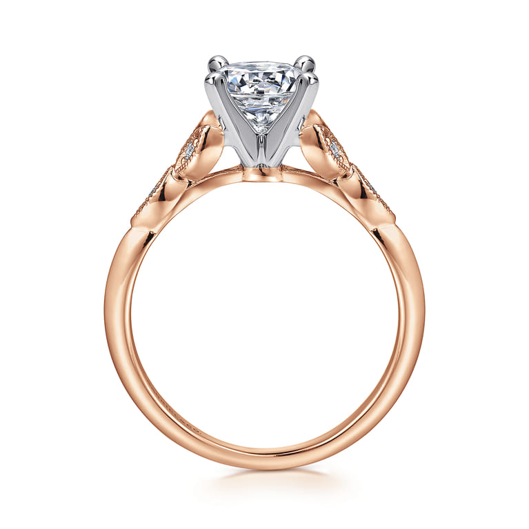 Eliza - Vintage Inspired 14K White-Rose Gold Split Shank Round Diamond Engagement Ring - 0.07 ct - Shot 2