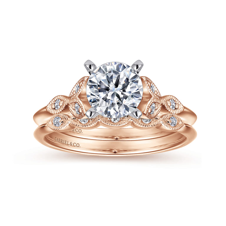 Eliza - Vintage Inspired 14K White-Rose Gold Split Shank Round Diamond Engagement Ring - 0.07 ct - Shot 4