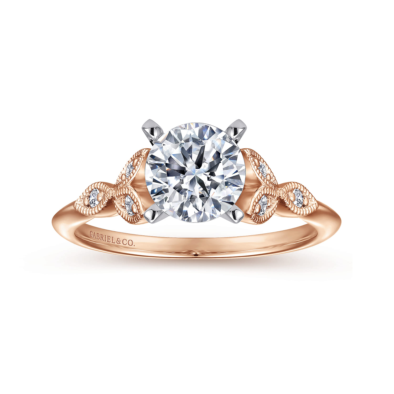 Eliza - Vintage Inspired 14K White-Rose Gold Split Shank Round Diamond Engagement Ring - 0.07 ct - Shot 5