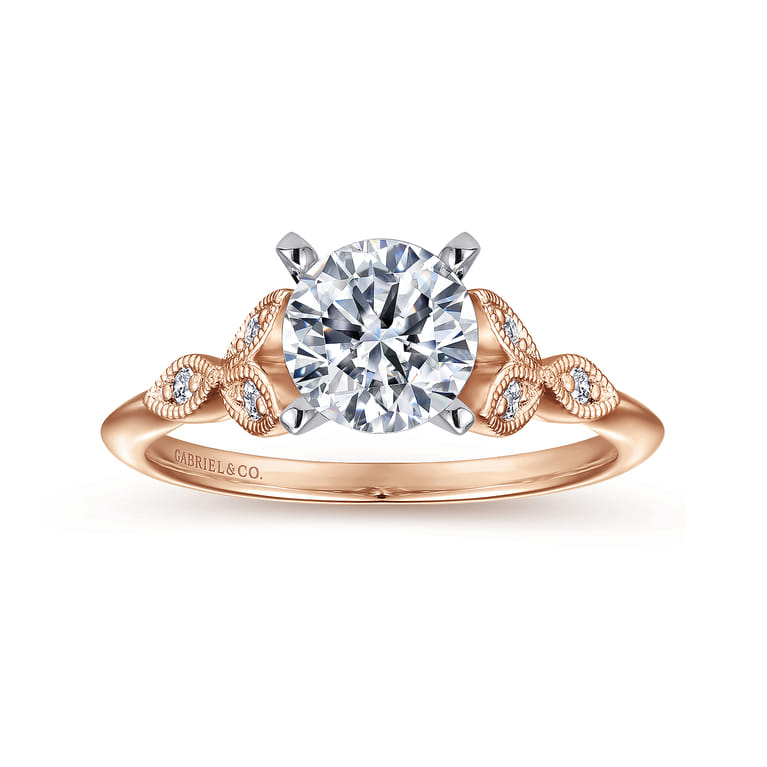 Eliza - Vintage Inspired 14K White-Rose Gold Split Shank Round Diamond Engagement Ring - 0.07 ct - Shot 5