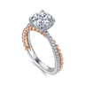 Corsika - 14K White-Rose Gold Split Shank Round Hidden Halo Diamond Engagement Ring - 0.3 ct