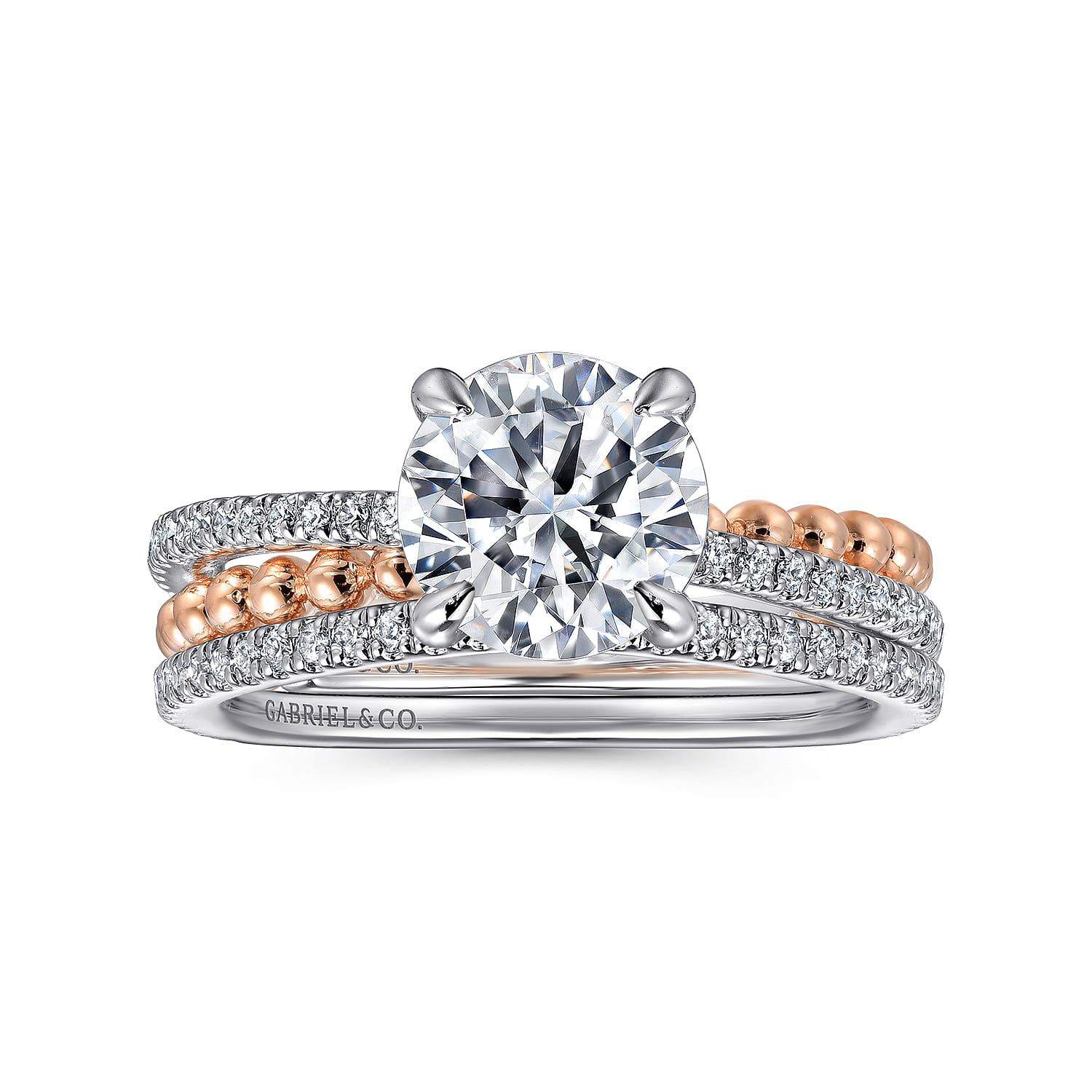 Corsika - 14K White-Rose Gold Split Shank Round Hidden Halo Diamond Engagement Ring - 0.3 ct - Shot 4