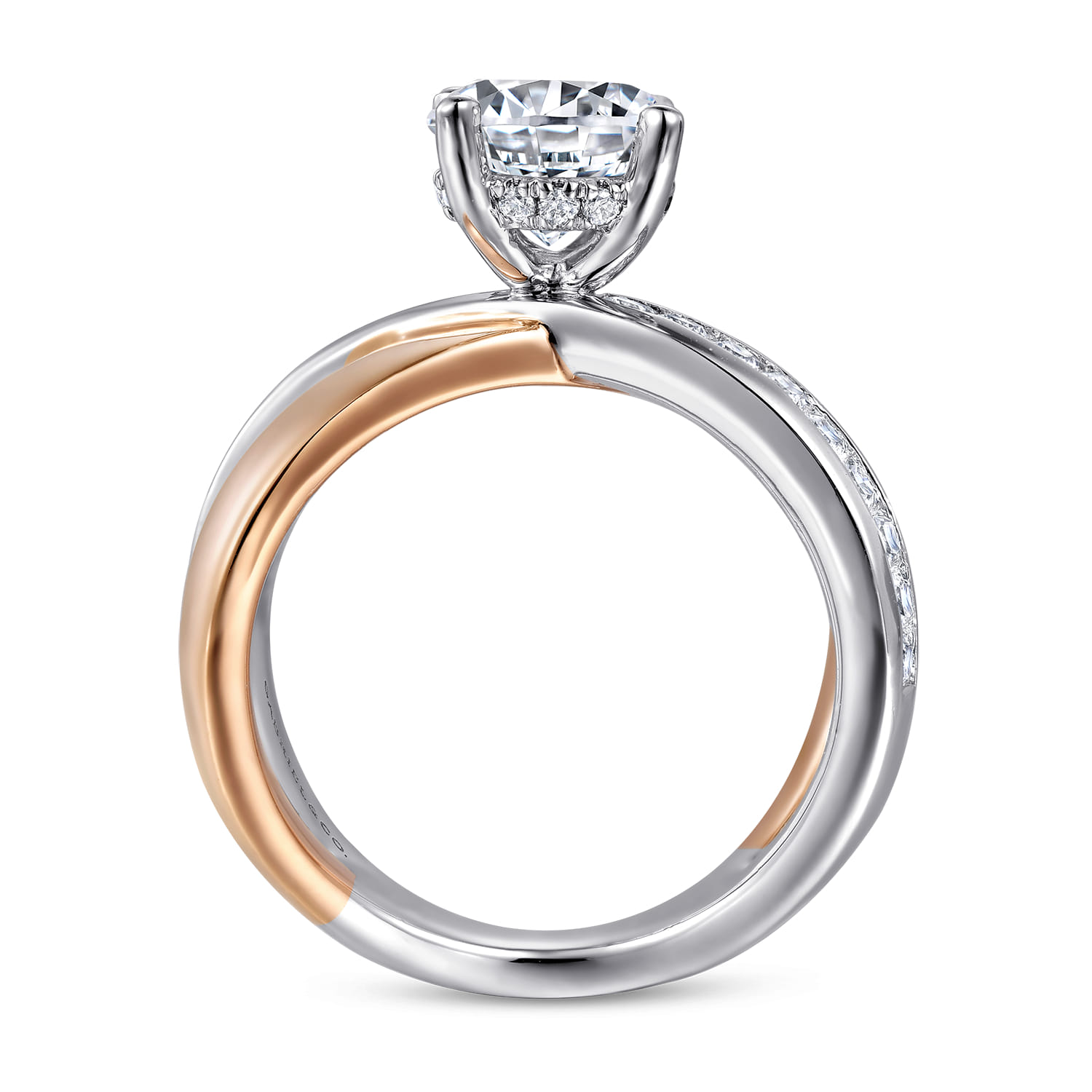 Betty - 14K White-Rose Gold Round Split Shank Hidden Halo Diamond Engagement Ring - 0.75 ct - Shot 2