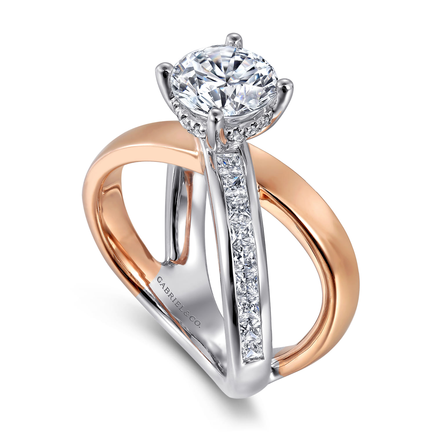 Betty - 14K White-Rose Gold Round Split Shank Hidden Halo Diamond Engagement Ring - 0.75 ct - Shot 3
