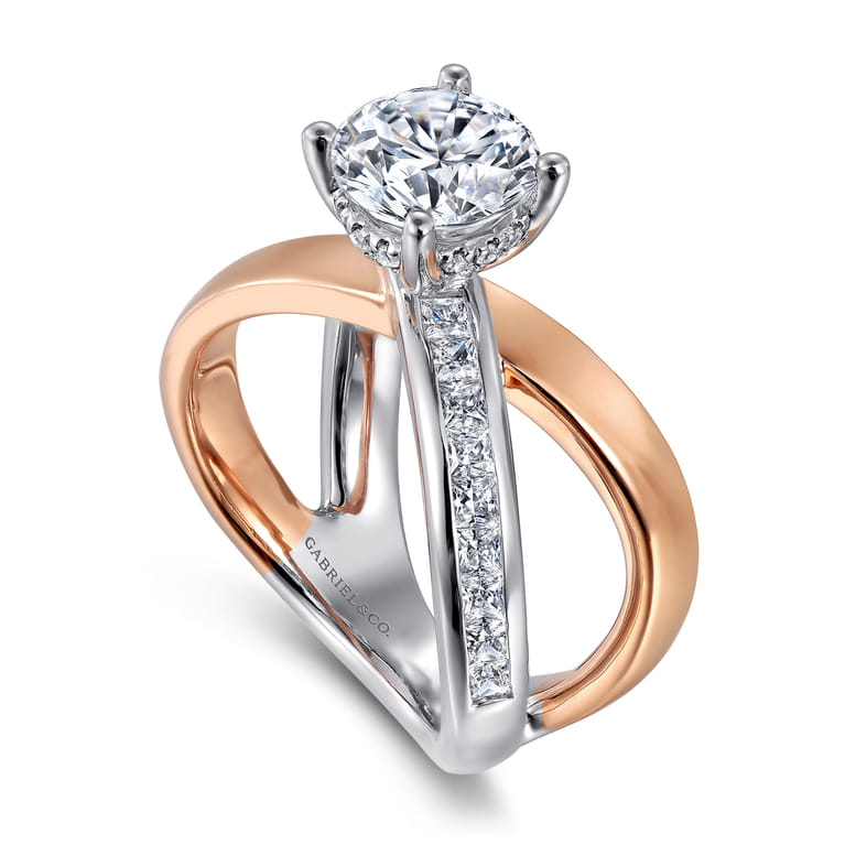 Betty - 14K White-Rose Gold Round Split Shank Hidden Halo Diamond Engagement Ring - 0.75 ct - Shot 3