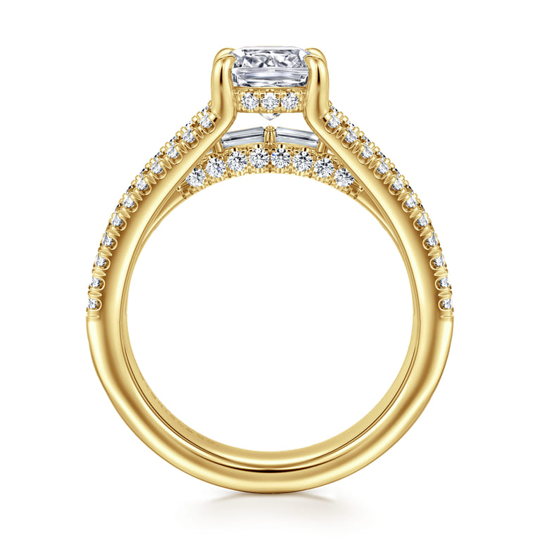 Brinne - 14K Yellow Gold Three Row Cushion Cut Diamond Engagement Ring - 0.9 ct - Shot 2