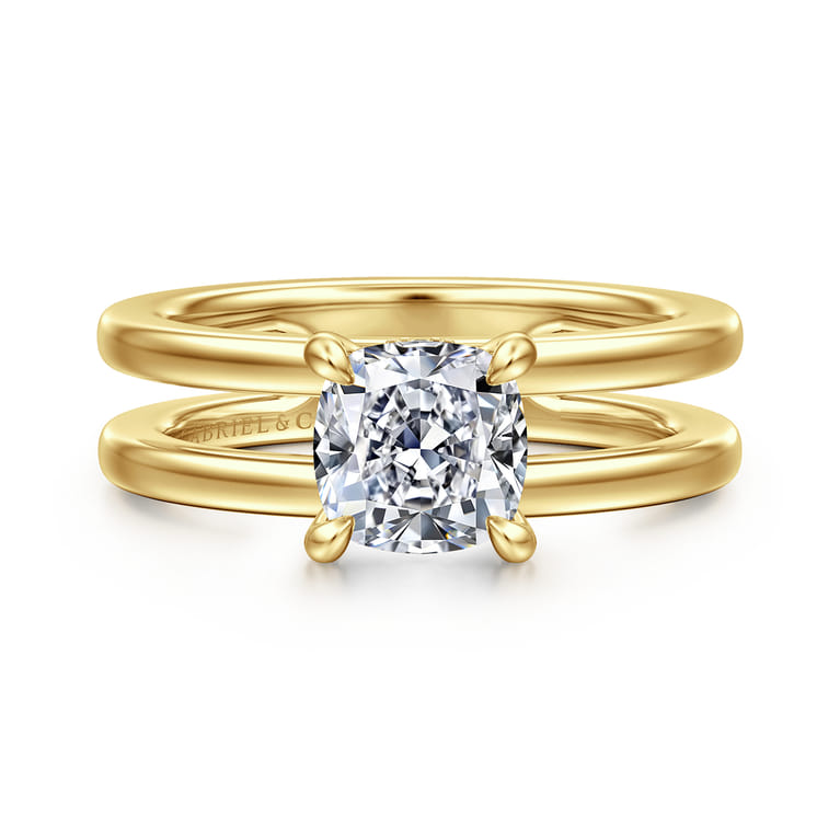 Oksana - 14K Yellow Gold Cushion Cut Diamond Engagement Ring - 0.07 ct - Shot 1