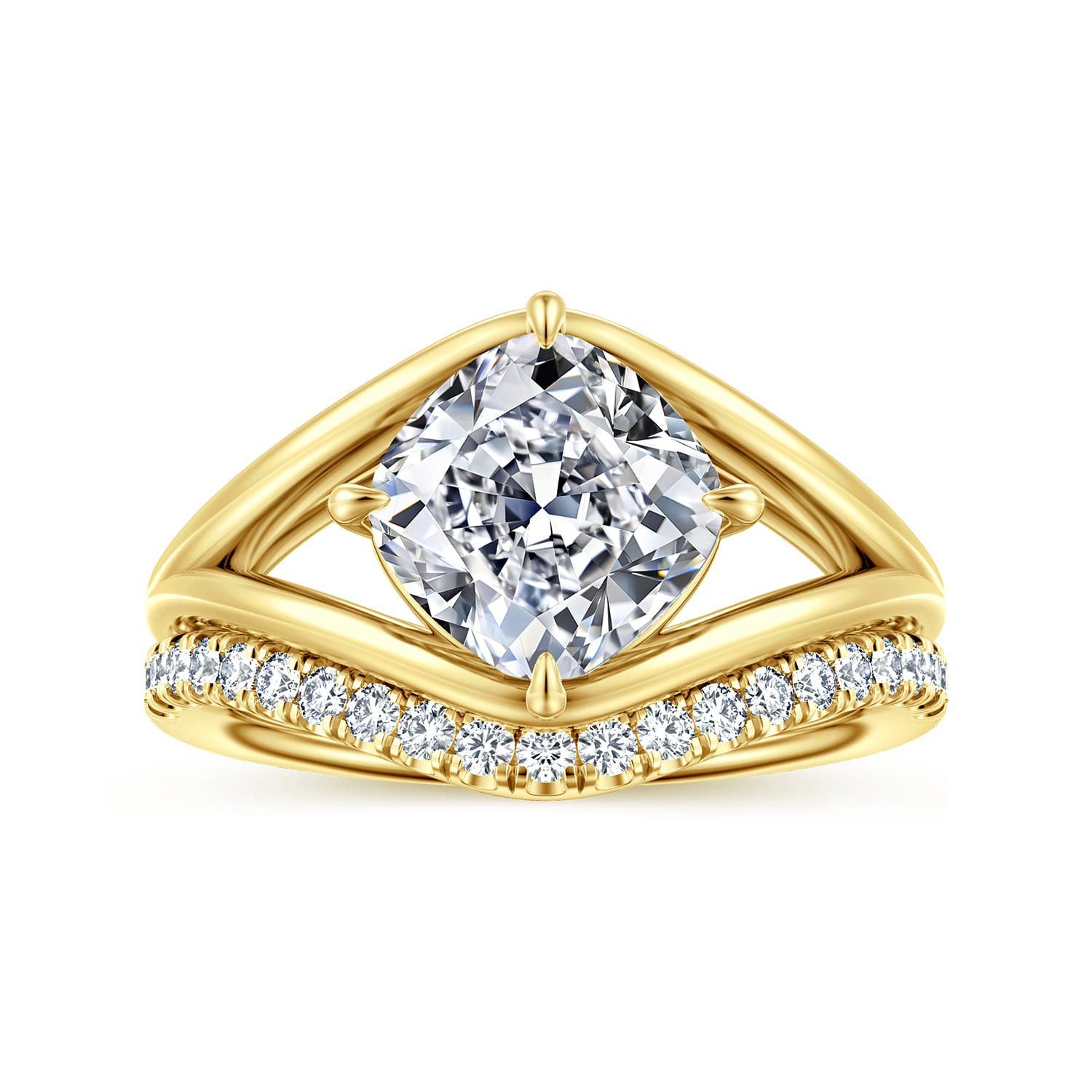 Fiori - 14K Yellow Gold Split Shank Compass Prong Cushion Cut Diamond Engagement Ring - 0.13 ct - Shot 4