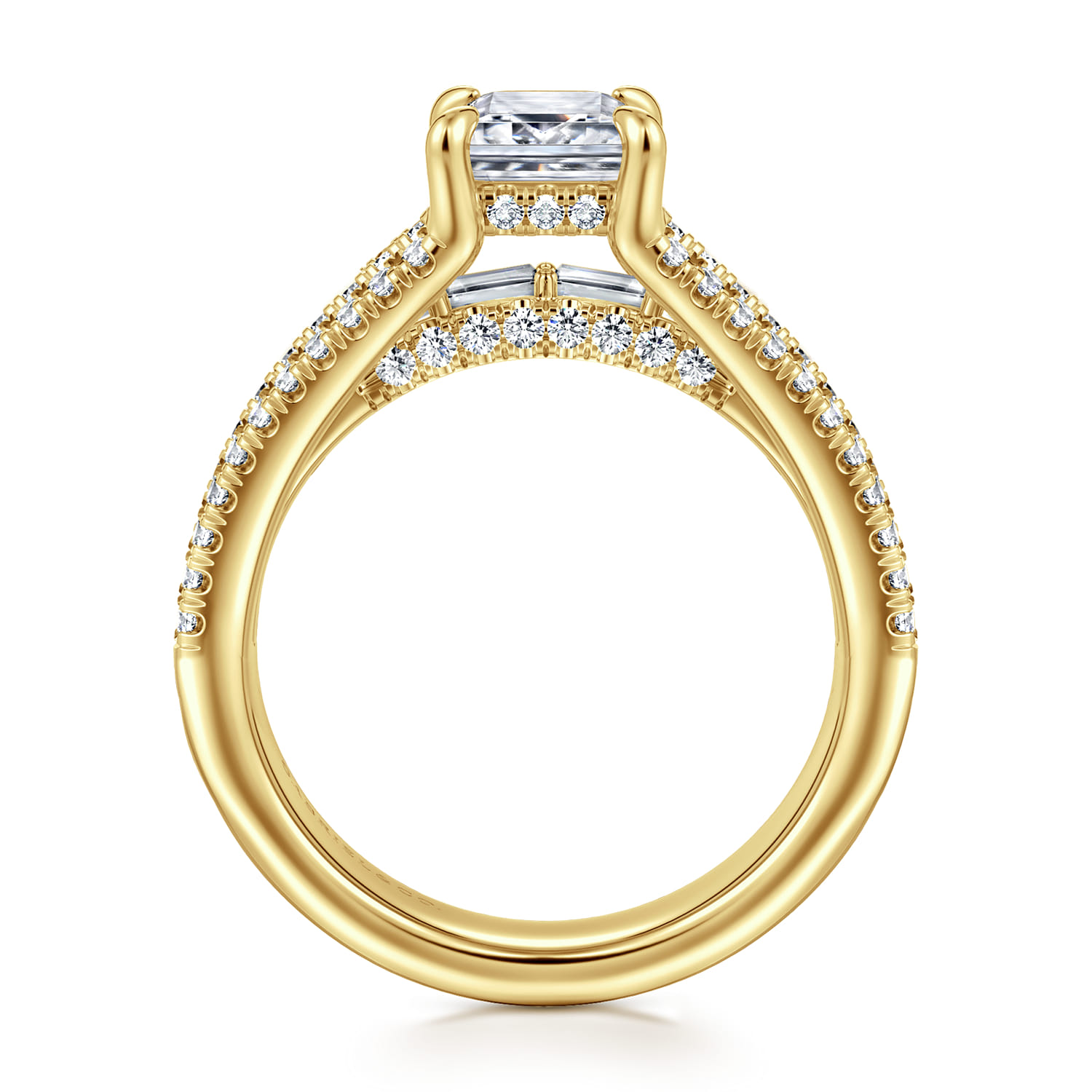 Brinne - 14K Yellow Gold Three Row Emerald Cut Diamond Engagement Ring - 0.9 ct - Shot 2
