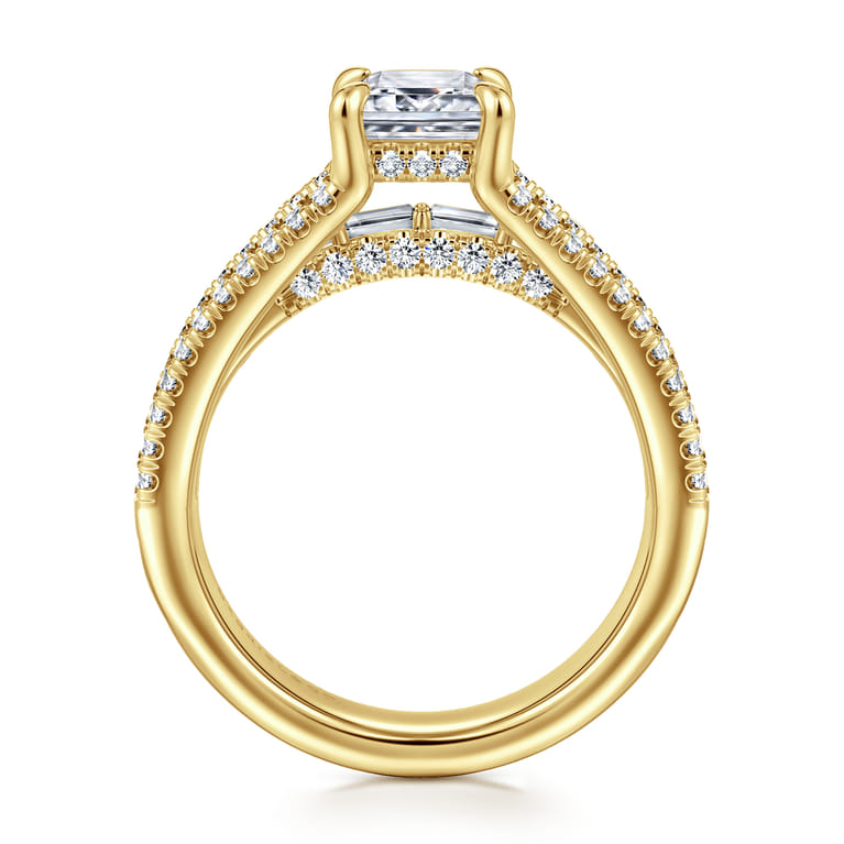 Brinne - 14K Yellow Gold Three Row Emerald Cut Diamond Engagement Ring - 0.9 ct - Shot 2