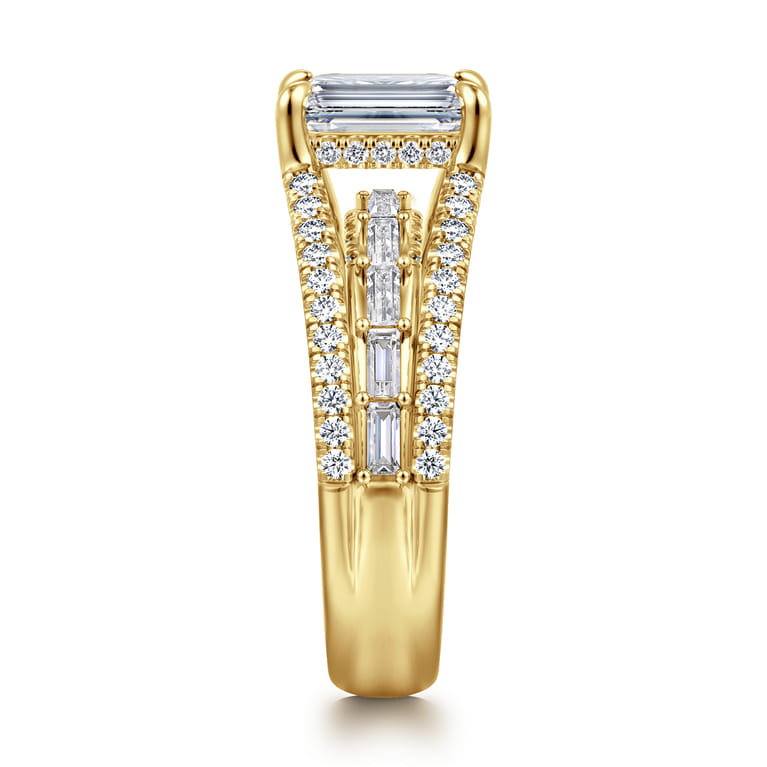 Brinne - 14K Yellow Gold Three Row Emerald Cut Diamond Engagement Ring - 0.9 ct - Shot 4