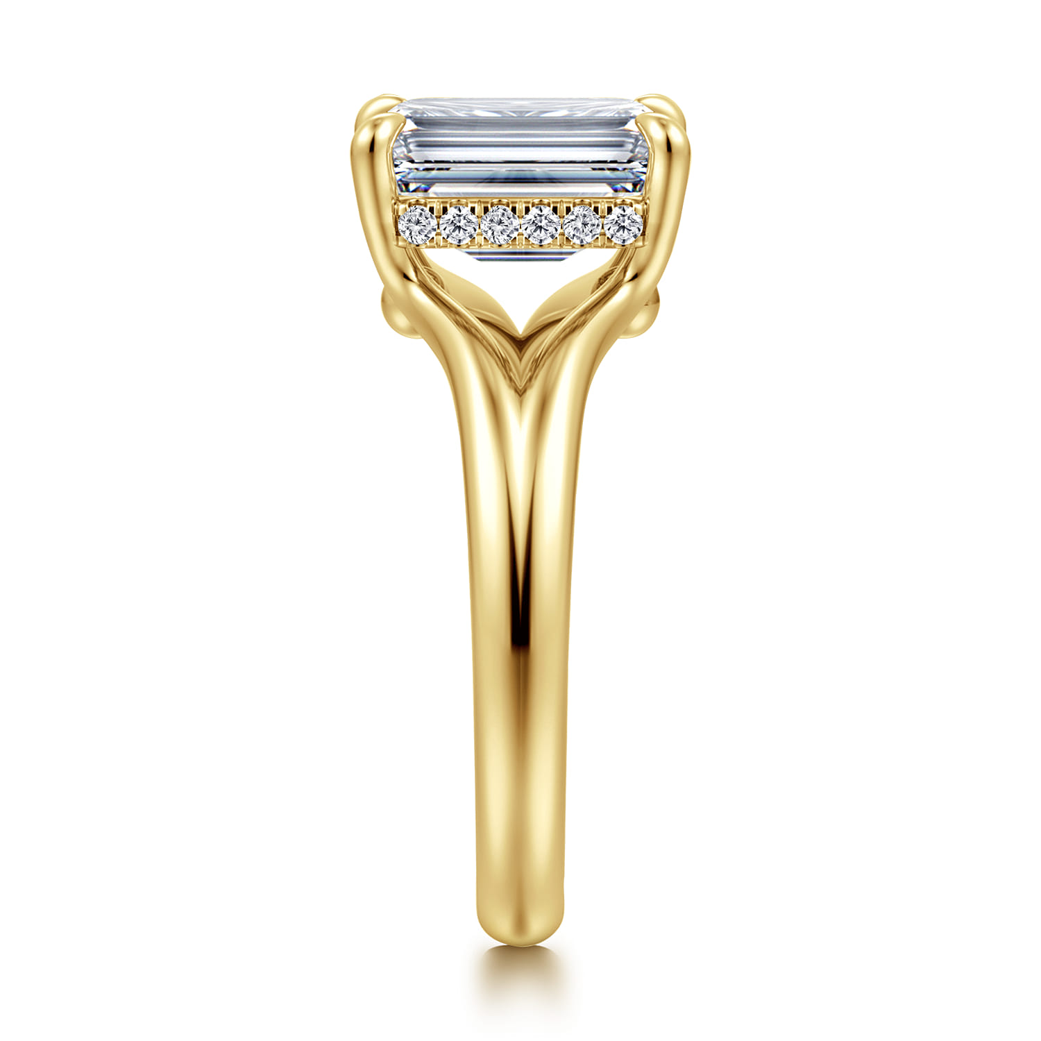 Sanah - 14K Yellow Gold Split Shank Emerald Cut Diamond Engagement Ring - 0.11 ct - Shot 4